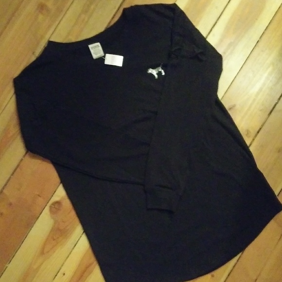 VS PINK | Jersey Style Bling L/S Comfy Tee Black - Picture 2 of 6